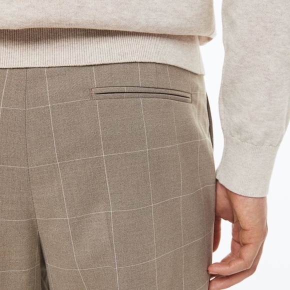 H & M Slim Fit Suit Pants Beige Check Windowpane Design Welt Pockets New sz 32R - Picture 3 of 9